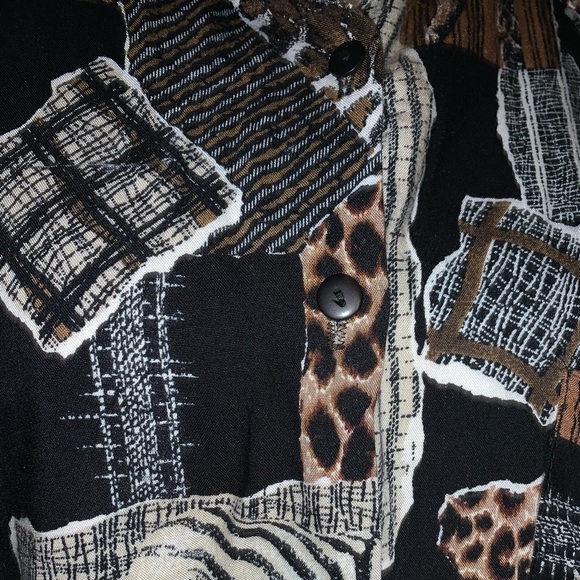 Michelle Leslie Black Brown Animal Tiger Zebra Print Button Down Top - Picture 5 of 10